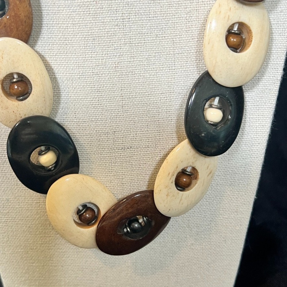 Vintage Bovine Bone & Horn Necklace 23" Chunky Tribal Style Beads Neutral Earthy - Picture 6 of 9